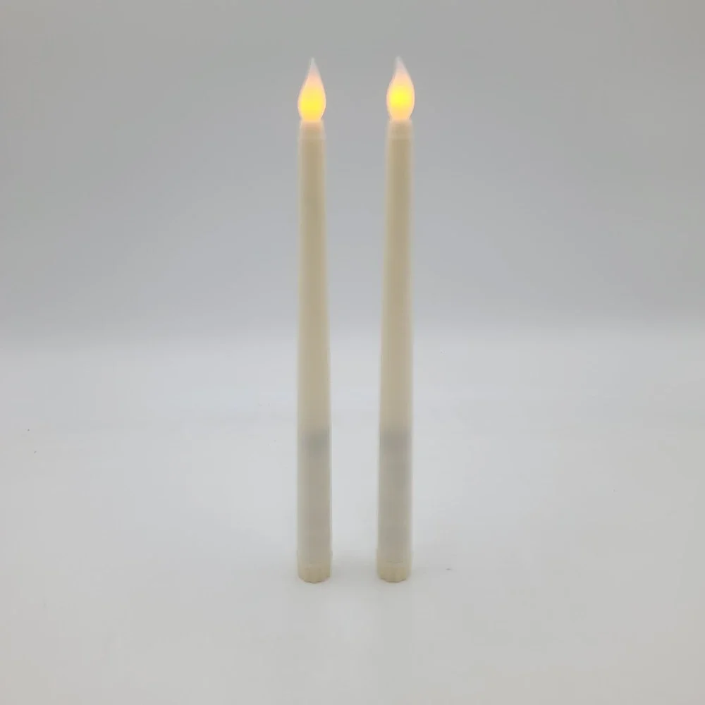 Set of 2 Ivory LED Flameless Taper Candles Battery Operated Flickering 10.5